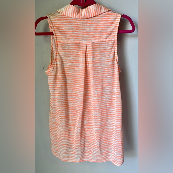 Bebe Sleeveless Button-Up Blouse Size S | Ombre Neon Pink, Yellow, White Stripe - Picture 2 of 6